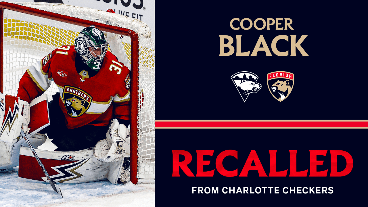 Cooper Black recalled from Charlotte Checkers Panthers goalie graphic