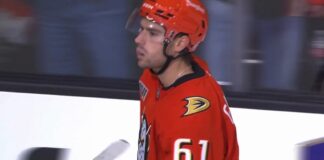 Cutter Gauthier Goals: Two on Power Play as Ducks Top Panthers Cutter Gauthier of the Anaheim Ducks after scoring a power-play goal against the Florida Panthers in the Ducks home opener