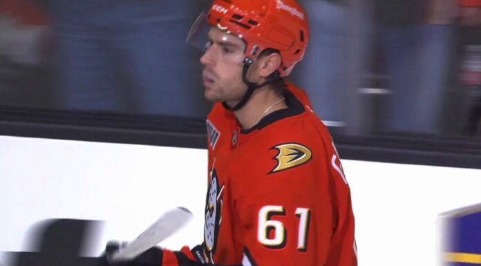 Cutter Gauthier Goals: Two on Power Play as Ducks Top Panthers Cutter Gauthier of the Anaheim Ducks after scoring a power-play goal against the Florida Panthers in the Ducks home opener