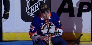 Dominick Critelli, 105, Plays Anthem at Islanders Home Opener 105-year-old World War II veteran Dominick Critelli plays the national anthem on saxophone before the Islanders home opener vs. Devils at UBS Arena