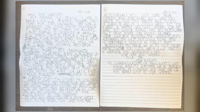 Drew Doughty letter to Wayne Gretzky 1995 Drew Doughty handwritten letter to Wayne Gretzky from April 1995 when the Kings captain was five years old
