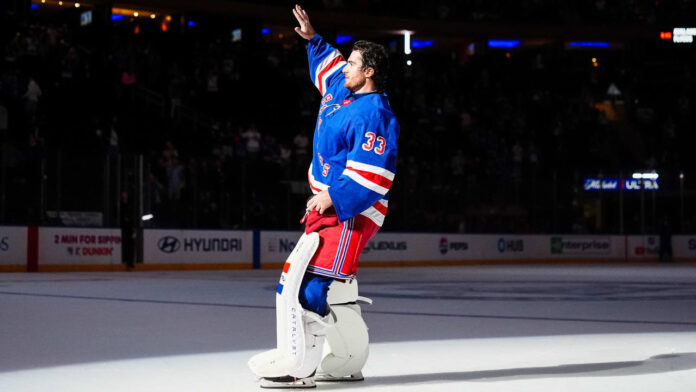 Dylan Garand Rangers Ducks MSG Rangers goalie Dylan Garand waves to the Madison Square Garden crowd after beating the Ducks