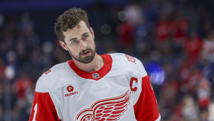 Dylan Larkin Red Wings trade asking price Dylan Larkin Detroit Red Wings captain during warmups ahead of trade asking price report