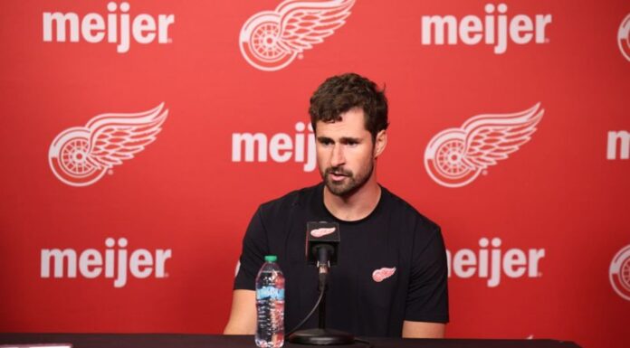Larkin ‘Has Had Enough,’ Won’t Play Until He’s Traded Dylan Larkin speaking at a Red Wings press conference as the Detroit trade saga continues