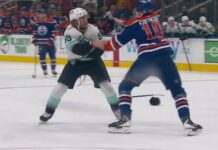 Trent Frederic Fights Ryan Lindgren Over Bouchard Hit Oilers forward Trent Frederic fights Kraken defenseman Ryan Lindgren at Rogers Place