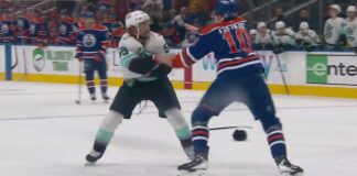 Trent Frederic Fights Ryan Lindgren Over Bouchard Hit Oilers forward Trent Frederic fights Kraken defenseman Ryan Lindgren at Rogers Place