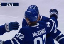 Gavin McKenna Goal Sinks Stenberg’s Sharks in 3-1 Leafs Win Gavin McKenna celebrates his power-play goal with Maple Leafs teammates against the Sharks