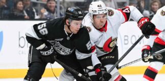 Hayden Hodgson Suspended Two Games for Boarding Brandt Clarke Senators forward Hayden Hodgson battles Kings player during Ottawa vs. Los Angeles game