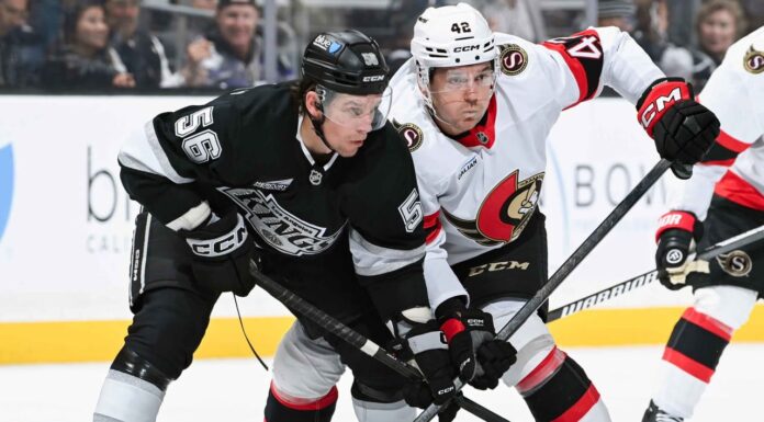 Hayden Hodgson Suspended Two Games for Boarding Brandt Clarke Senators forward Hayden Hodgson battles Kings player during Ottawa vs. Los Angeles game