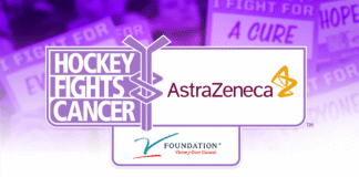 Hockey Fights Cancer Kicks Off With $100K Frozen Frenzy Gift Hockey Fights Cancer logo with AstraZeneca and V Foundation for the 2026-27 NHL season