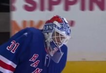 Igor Shesterkin Goal: First Goalie Goal in Rangers History Rangers goalie Igor Shesterkin after scoring an empty-net goalie goal against the Lightning at Madison Square Garden