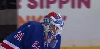 Igor Shesterkin Goal: First Goalie Goal in Rangers History Rangers goalie Igor Shesterkin after scoring an empty-net goalie goal against the Lightning at Madison Square Garden