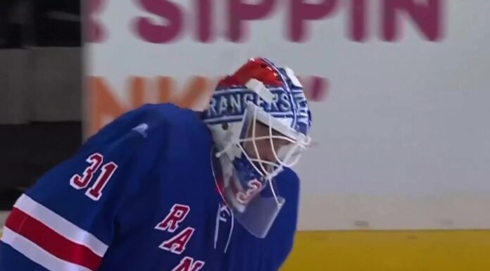 Igor Shesterkin Goal: First Goalie Goal in Rangers History Rangers goalie Igor Shesterkin after scoring an empty-net goalie goal against the Lightning at Madison Square Garden