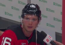Jack Hughes Interview: Devils Star Shuts Down Bubble Wrap Joke Jack Hughes of the New Jersey Devils during an ESPN intermission interview at the Devils home opener against the Flyers