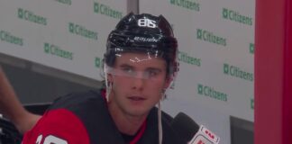 Jack Hughes Interview: Devils Star Shuts Down Bubble Wrap Joke Jack Hughes of the New Jersey Devils during an ESPN intermission interview at the Devils home opener against the Flyers