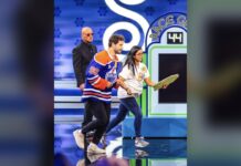 Walman, Schaefer, Wilson on Price Is Right Tonight Oilers defenseman Jake Walman in a No. 96 jersey on the set of The Price Is Right Tonight with host Howie Mandel