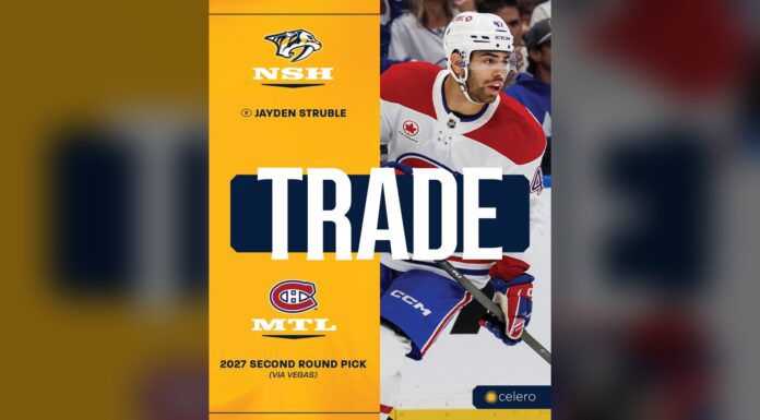 Jayden Struble Trade: Canadiens Send D-Man to Predators Jayden Struble Canadiens defenseman traded to Nashville Predators graphic