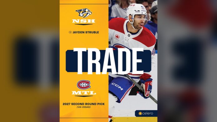 jayden-struble-predators-trade Jayden Struble Canadiens defenseman traded to Nashville Predators graphic