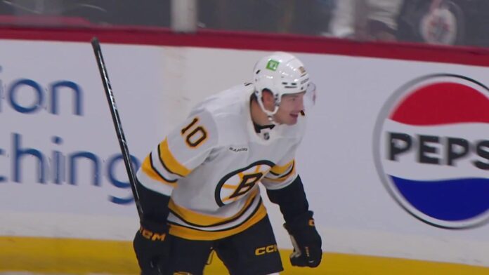 JJ Peterka OT winner Bruins vs Jets JJ Peterka celebrates his overtime winner for the Boston Bruins against the Winnipeg Jets at Canada Life Centre
