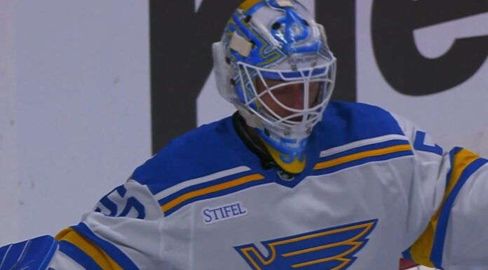 Jordan Binnington Misplays Gift Avalanche Two Goals in Rout St. Louis Blues goaltender Jordan Binnington after allowing a goal to the Colorado Avalanche at Ball Arena