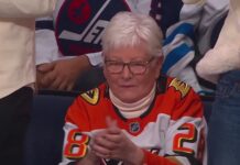 Judd Caulfield First NHL Goal: Grandma Steals the Show Judd Caulfield grandma cheering Ducks first NHL goal vs Jets