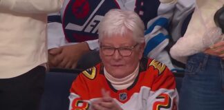 Judd Caulfield First NHL Goal: Grandma Steals the Show Judd Caulfield grandma cheering Ducks first NHL goal vs Jets