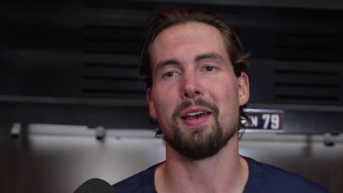 Justin Holl Capitals locker room Capitals defenseman Justin Holl speaking in the locker room after scoring against the Canadiens