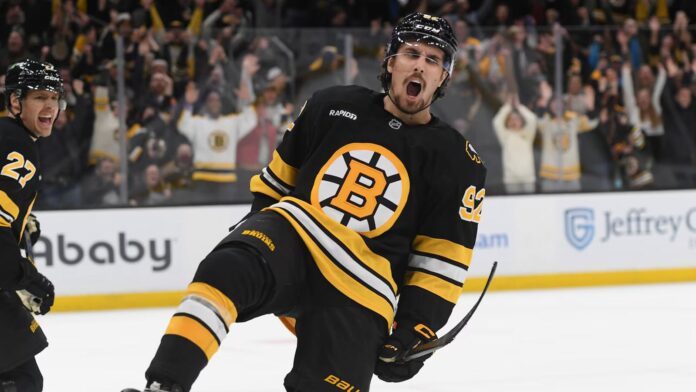 Marat Khusnutdinov Bruins extension Marat Khusnutdinov celebrates a goal in a Bruins jersey