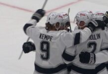Kings First Win: Kempe Twice as LA Beats Capitals 5-2 Adrian Kempe celebrates with Kings teammates after a goal against the Capitals