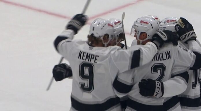 Kings First Win: Kempe Twice as LA Beats Capitals 5-2 Adrian Kempe celebrates with Kings teammates after a goal against the Capitals
