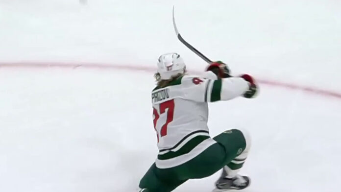 Kirill Kaprizov hat trick celebration Wild Panthers Kirill Kaprizov celebrates hat trick goal for Minnesota Wild against Florida Panthers