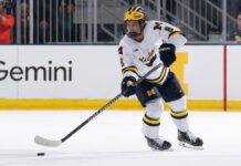 Landon DuPont Earns A Rating on NHL Central Scouting List Landon DuPont Michigan Wolverines defenseman projected 2027 NHL Draft No. 1 pick Central Scouting