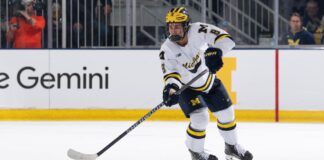 Landon DuPont Earns A Rating on NHL Central Scouting List Landon DuPont Michigan Wolverines defenseman projected 2027 NHL Draft No. 1 pick Central Scouting