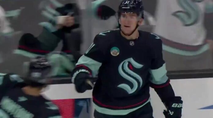 Mackie Samoskevich Goals: Two in Kraken Home Opener Rout Mackie Samoskevich celebrates his first goal with the Seattle Kraken against the Calgary Flames at Climate Pledge Arena