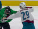 MacKinnon Fight: Hintz Bloodies Avs Star in 3-2 Win Nathan MacKinnon of the Avalanche fights Roope Hintz of the Stars during the second period in Dallas