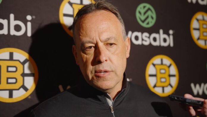 Bruins head coach Marco Sturm speaks about Nikita Zadorov healthy scratch before Kings game