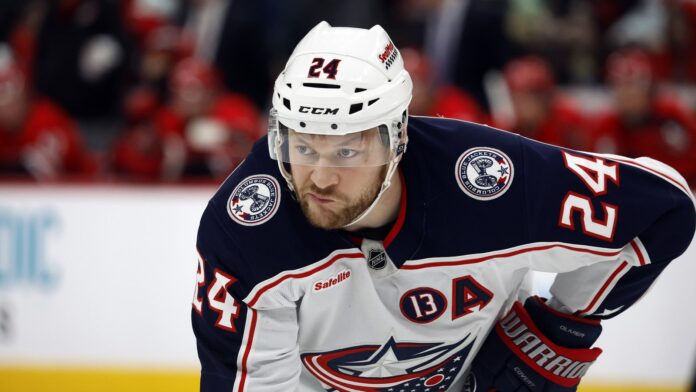 mathieu-olivier-blue-jackets Columbus Blue Jackets forward Mathieu Olivier waits for a faceoff