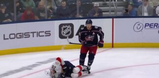 Mathieu Olivier Ejection: Slash on Balinskis Draws Major Blue Jackets forward Mathieu Olivier stands over Panthers defenseman Uvis Balinskis after slashing penalty