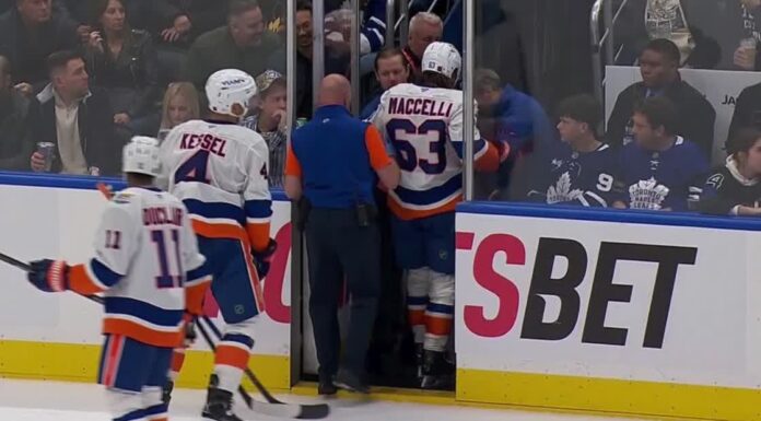 Islanders Injury: Ritchie, Maccelli Hurt in Win Over Leafs Matias Maccelli helped off the ice by Islanders trainer after injury against Maple Leafs