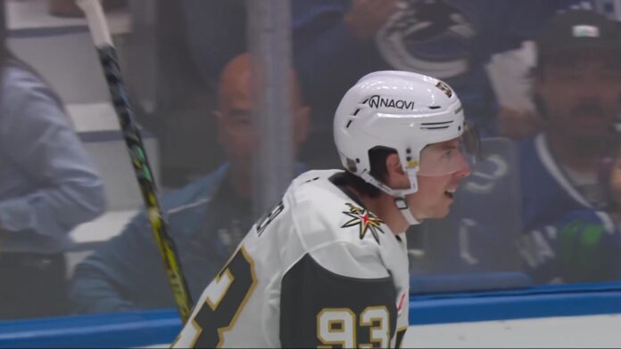 Mitch Marner first goal Golden Knights Canucks Mitch Marner celebrates his first goal of the season for the Vegas Golden Knights against the Vancouver Canucks at Rogers Arena