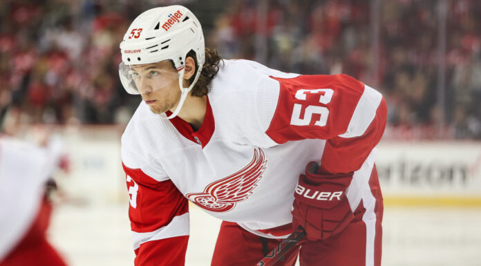 Seider on Larkin Suspension: ‘Turn the Page’ After Red Wings Win Red Wings defenseman Moritz Seider on the ice during a game