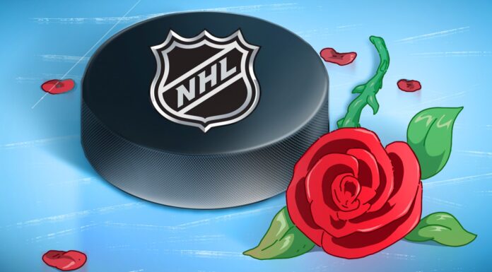 Gary Bettman on Hot for Hockey: ‘We’re Thrilled to Have Them’ NHL Hot for Hockey romance campaign artwork with NHL puck and red rose