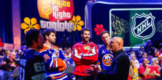 Tom Wilson Price Is Right Appearance: NHL Takeover Airs Tom Wilson, Matthew Schaefer, Jake Walman and Brandon Montour with host Howie Mandel on the set of The Price Is Right Tonight