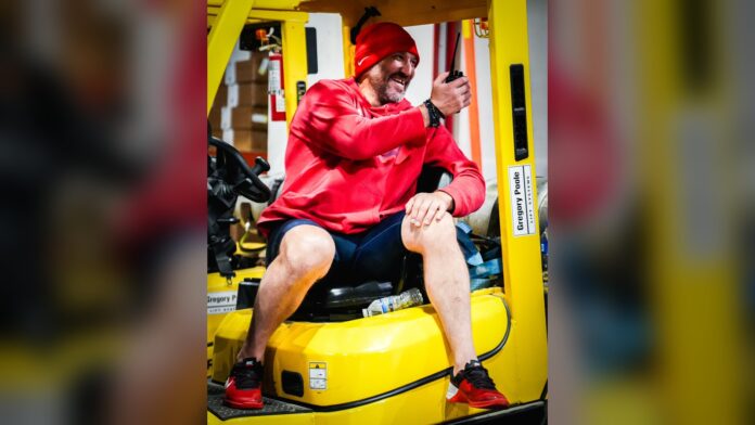 ovechkin-forklift-hurricanes-farewell-gift Alex Ovechkin sitting in a yellow forklift gifted by the Carolina Hurricanes on his farewell tour