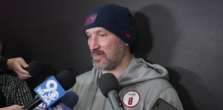 Ovechkin Goalless Streak: Carbery ‘Not Even Close’ to Worried Alex Ovechkin speaking to reporters after a Capitals game during his goalless start to the 2026-27 season