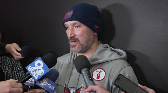 Ovechkin Goalless Streak: Carbery ‘Not Even Close’ to Worried Alex Ovechkin speaking to reporters after a Capitals game during his goalless start to the 2026-27 season