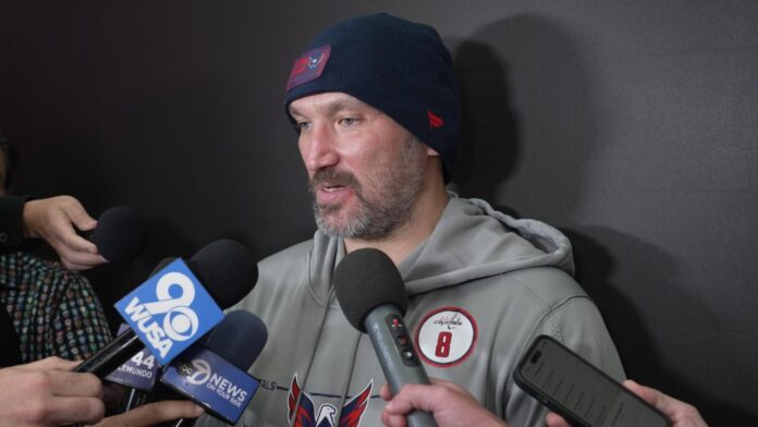 Alex Ovechkin Capitals goalless streak Alex Ovechkin speaking to reporters after a Capitals game during his goalless start to the 2026-27 season