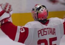 Postava First Win: Red Wings Goalie Beats Oilers in Shootout Michal Postava Detroit Red Wings goalie celebrates first NHL win in shootout vs Oilers