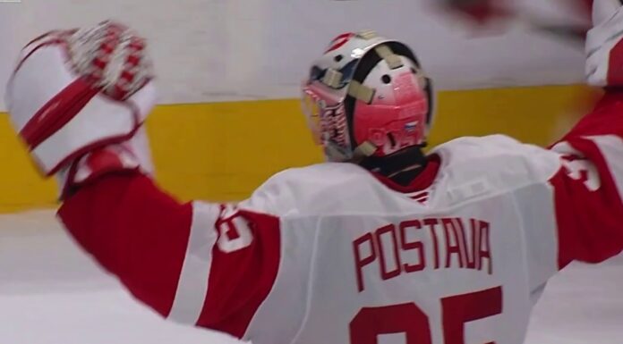 Postava First Win: Red Wings Goalie Beats Oilers in Shootout Michal Postava Detroit Red Wings goalie celebrates first NHL win in shootout vs Oilers