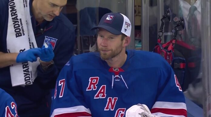 Reimer Debut: Rangers Goalie Pulled After 1 Period James Reimer on the Rangers bench after being pulled in his debut against the Kings